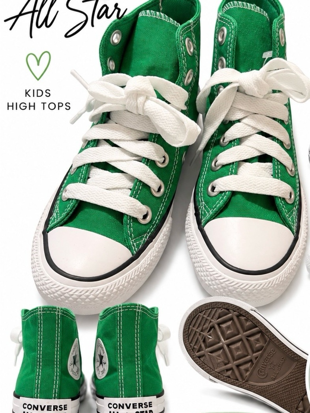 Converse Kids High Top Sneakers Green with White Accents